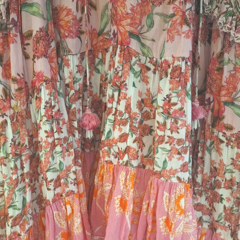 Hemant & Nandita Sidra pink floral Midi Dress in Cotton XL - Picture 8 of 11